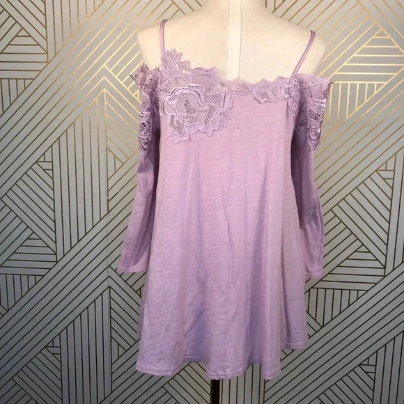 Anthropologie Meadow Laceline Top Tee Blouse Off-The-Shoulder Pink Size XSP - Picture 7 of 8